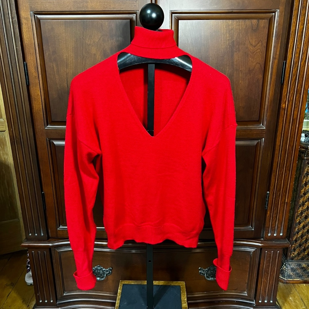 CYRUS/ red/ long sleeve/ turtle neck/ sweater/ open chest/ size L/ NEVER WORN